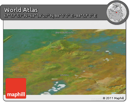 Satellite 3D Map of the Area around 68° 8' 7" N, 88° 28' 29" E