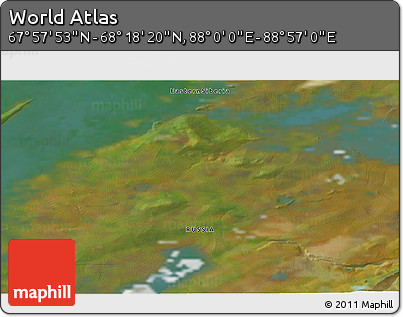 Satellite 3D Map of the Area around 68° 8' 7" N, 88° 28' 29" E