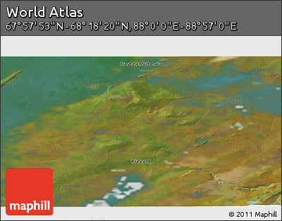 Satellite 3D Map of the Area around 68° 8' 7" N, 88° 28' 29" E
