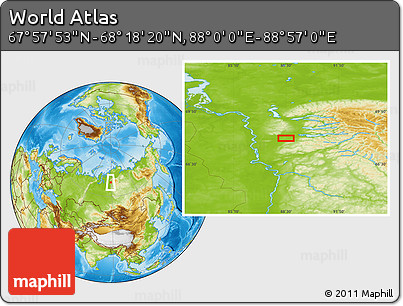 Physical Location Map of the Area around 68° 8' 7" N, 88° 28' 29" E