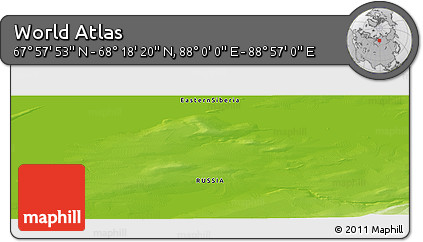Physical Panoramic Map of the Area around 68° 8' 7" N, 88° 28' 29" E