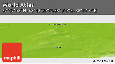 Physical Panoramic Map of the Area around 68° 8' 7" N, 88° 28' 29" E