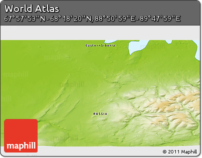 Physical 3D Map of the Area around 68° 8' 7" N, 89° 19' 29" E