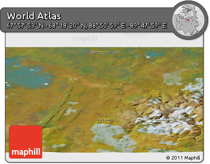Satellite 3D Map of the Area around 68° 8' 7" N, 89° 19' 29" E