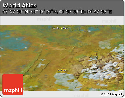 Satellite 3D Map of the Area around 68° 8' 7" N, 89° 19' 29" E