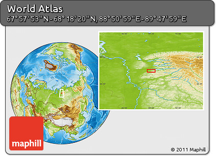 Physical Location Map of the Area around 68° 8' 7" N, 89° 19' 29" E