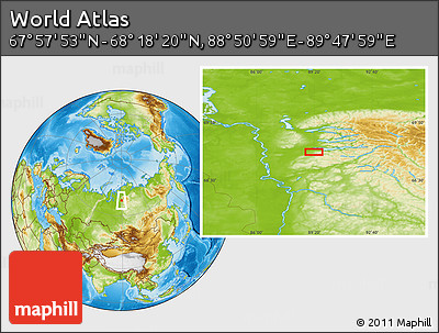 Physical Location Map of the Area around 68° 8' 7" N, 89° 19' 29" E
