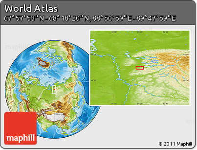 Physical Location Map of the Area around 68° 8' 7" N, 89° 19' 29" E