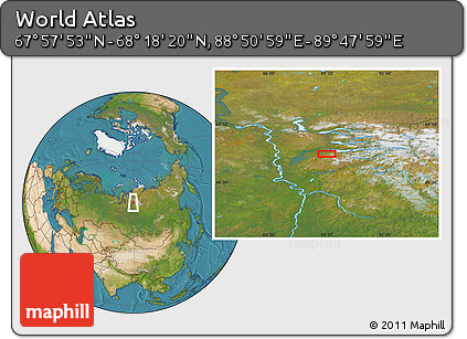 Satellite Location Map of the Area around 68° 8' 7" N, 89° 19' 29" E