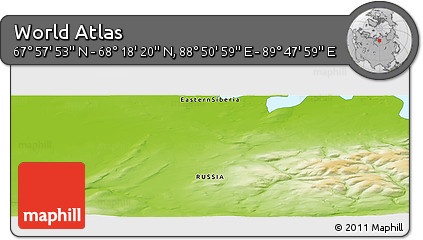 Physical Panoramic Map of the Area around 68° 8' 7" N, 89° 19' 29" E