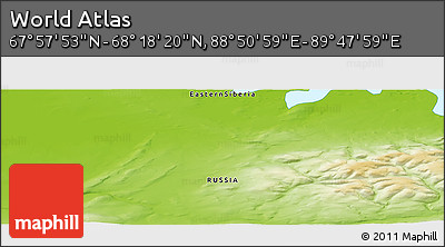 Physical Panoramic Map of the Area around 68° 8' 7" N, 89° 19' 29" E