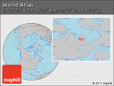 Gray Location Map of the Area around 68° 8' 7" N, 89° 10' 30" W