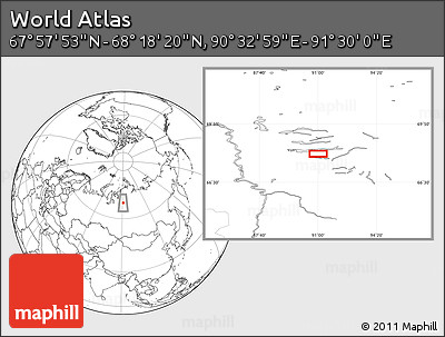 Blank Location Map of the Area around 68° 8' 7" N, 91° 1' 30" E