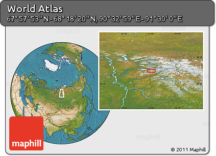 Satellite Location Map of the Area around 68° 8' 7" N, 91° 1' 30" E