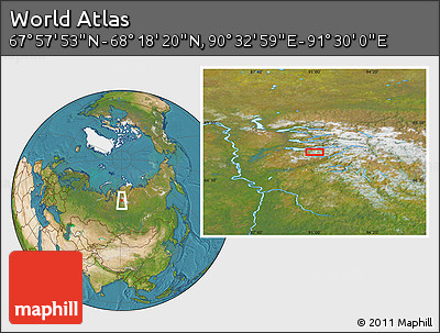 Satellite Location Map of the Area around 68° 8' 7" N, 91° 1' 30" E
