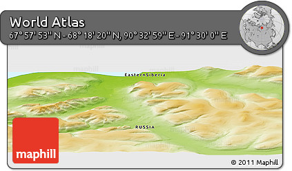 Physical Panoramic Map of the Area around 68° 8' 7" N, 91° 1' 30" E