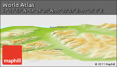 Physical Panoramic Map of the Area around 68° 8' 7" N, 91° 1' 30" E