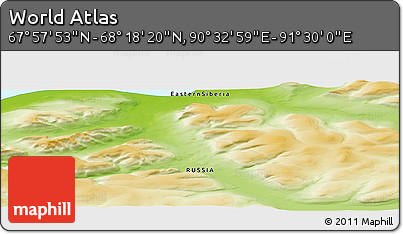 Physical Panoramic Map of the Area around 68° 8' 7" N, 91° 1' 30" E