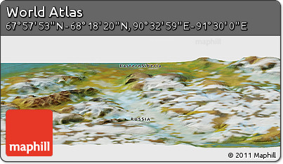 Satellite Panoramic Map of the Area around 68° 8' 7" N, 91° 1' 30" E