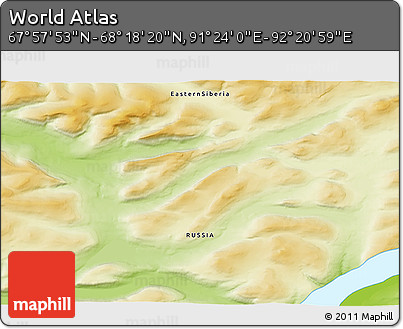Physical 3D Map of the Area around 68° 8' 7" N, 91° 52' 30" E