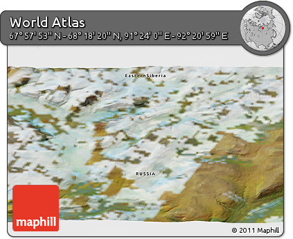 Satellite 3D Map of the Area around 68° 8' 7" N, 91° 52' 30" E