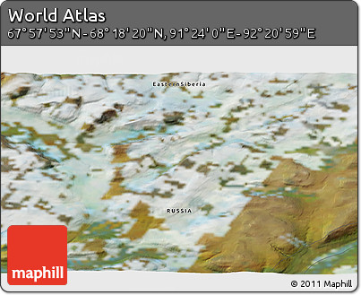 Satellite 3D Map of the Area around 68° 8' 7" N, 91° 52' 30" E