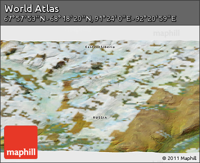 Satellite 3D Map of the Area around 68° 8' 7" N, 91° 52' 30" E