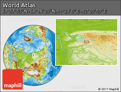 Physical Location Map of the Area around 68° 8' 7" N, 91° 52' 30" E