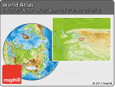 Physical Location Map of the Area around 68° 8' 7" N, 91° 52' 30" E