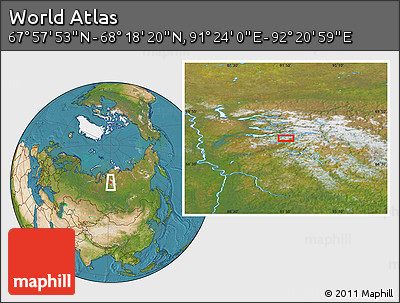Satellite Location Map of the Area around 68° 8' 7" N, 91° 52' 30" E
