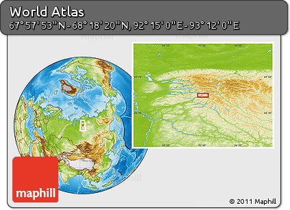 Physical Location Map of the Area around 68° 8' 7" N, 92° 43' 29" E