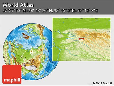 Physical Location Map of the Area around 68° 8' 7" N, 92° 43' 29" E