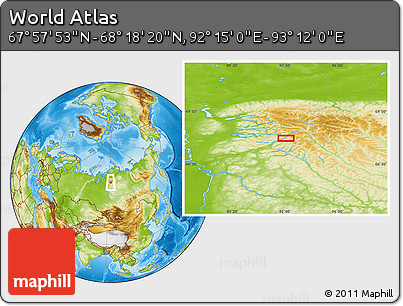 Physical Location Map of the Area around 68° 8' 7" N, 92° 43' 29" E