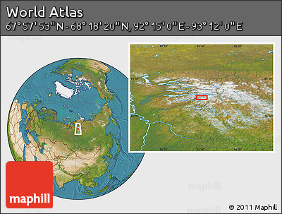 Satellite Location Map of the Area around 68° 8' 7" N, 92° 43' 29" E