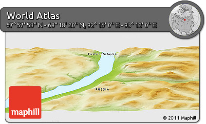 Physical Panoramic Map of the Area around 68° 8' 7" N, 92° 43' 29" E