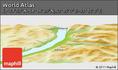 Physical Panoramic Map of the Area around 68° 8' 7" N, 92° 43' 29" E