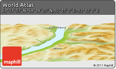 Physical Panoramic Map of the Area around 68° 8' 7" N, 92° 43' 29" E