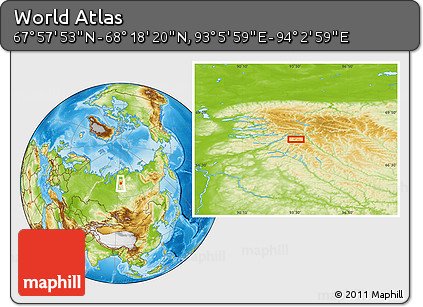 Physical Location Map of the Area around 68° 8' 7" N, 93° 34' 29" E