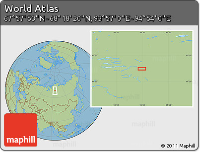 Savanna Style Location Map of the Area around 68° 8' 7" N, 94° 25' 30" E