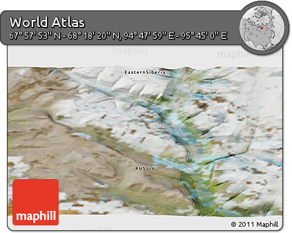 Satellite 3D Map of the Area around 68° 8' 7" N, 95° 16' 30" E