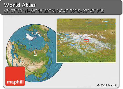 Satellite Location Map of the Area around 68° 8' 7" N, 95° 16' 30" E