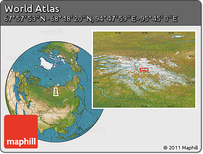 Satellite Location Map of the Area around 68° 8' 7" N, 95° 16' 30" E