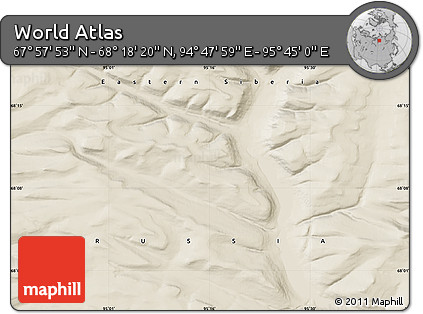Shaded Relief Map of the Area around 68° 8' 7" N, 95° 16' 30" E