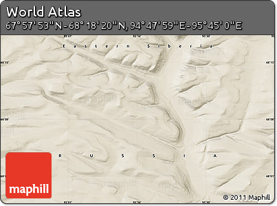 Shaded Relief Map of the Area around 68° 8' 7" N, 95° 16' 30" E
