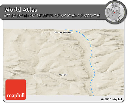 Shaded Relief 3D Map of the Area around 68° 8' 7" N, 96° 7' 30" E