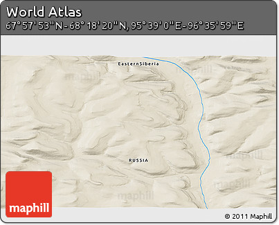 Shaded Relief 3D Map of the Area around 68° 8' 7" N, 96° 7' 30" E