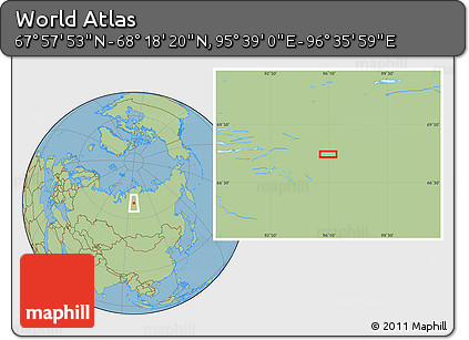 Savanna Style Location Map of the Area around 68° 8' 7" N, 96° 7' 30" E
