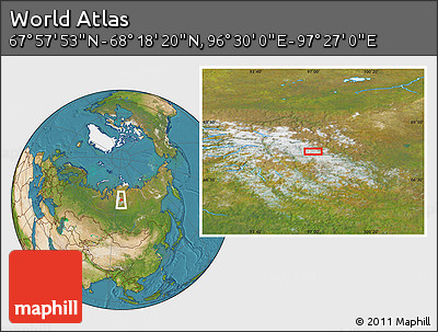 Satellite Location Map of the Area around 68° 8' 7" N, 96° 58' 29" E