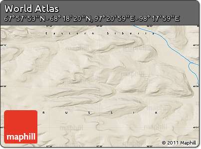 Shaded Relief Map of the Area around 68° 8' 7" N, 97° 49' 29" E