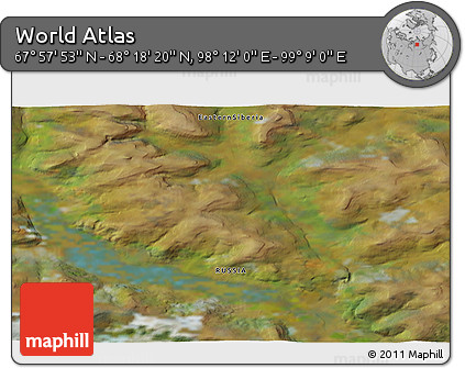 Satellite 3D Map of the Area around 68° 8' 7" N, 98° 40' 30" E